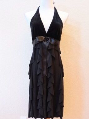 Black Vintage 1990s Halter Ruffle Dress